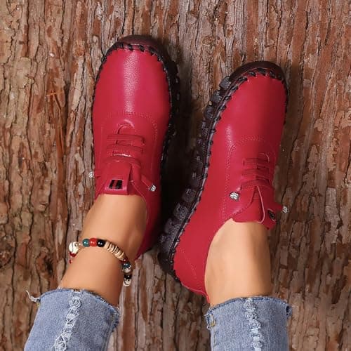 Lightweight Ladies Walking Shoes Womens Trainer Waterproof Non Slip Walking Shoes Lightweight Soft Wide fit Running Sneakers Casual Orthopedic Shoe Lace up Sneaker Womens Trainers Red 7.5 — view 2
