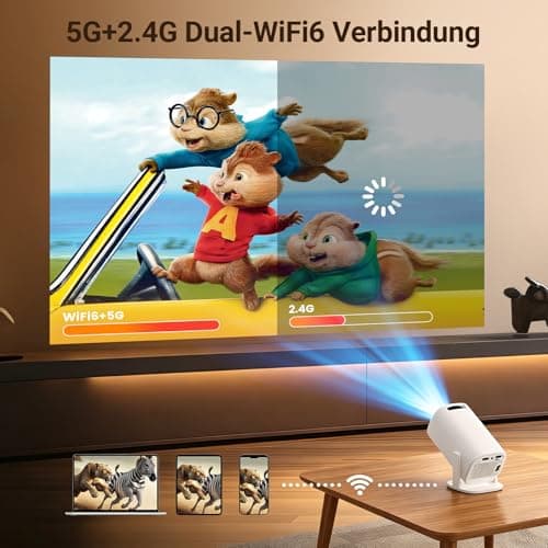 Mini Projector Supports 4K 1080P, 2026 Portable Smart Projector with WiFi 6 and BT 5, Automatic Keystone Correction, Mini Projector 180° Rotation Projector for Home Cinema / Outdoor for Mobile Phone — view 2