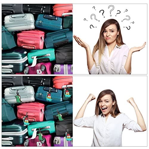 2 Pcs Luggage Tags, Silicone Luggage Tag with Name ID Card Lovely Secure Luggage Tags for Travel Suitcase Perfect to Quickly Spot Luggage Green Dinosaur Baggage Labels Suitcase ID Tag Set for Kids — view 2
