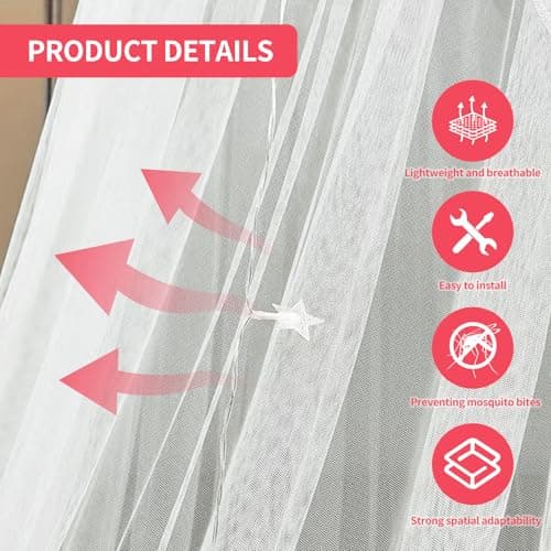 HJJMN Mosquito Net For Bed, White Bed Canopy - Dome Single Door, Double — view 3