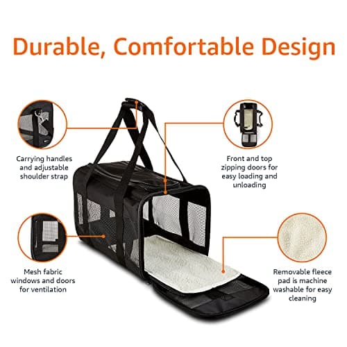 Amazon Basics Dog and Cat Carrier, Soft Sided Pet Travel Carrier for Cat and Dog, Black, Large, 50 cm L x 30.4 cm W x 30.4 cm H — view 3