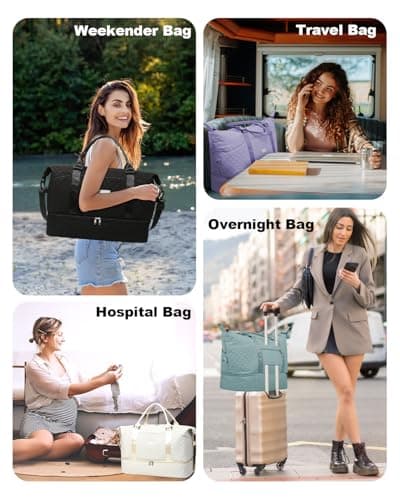 Outplea 50L Travel Duffel Bag Women, Large Weekend Overnight Holdall Bag with Toiletry Pouch, Maternity Hospital Bags with Shoe Compartment & Wet Pocket, White — view 6