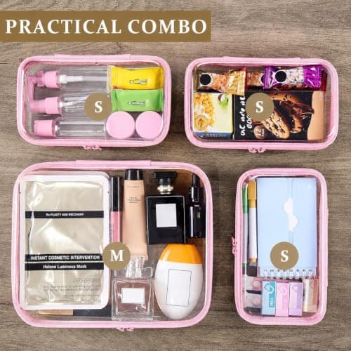 WELPIRT Clear Zipper Pouches,Hard Shell Zipper Case, Toiletry Bag for Travel, CLear Diaper Bag, Toiletry Pouch, Travel Organizer, Cosmetic Bag,Toy Storage Bins, Baby Pink, M+3S, Baby Pink — view 6