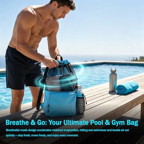 Swimming Bags For Adults & Swim Bag Kids, Large Beach Bag Mesh Drawstring Backpack, Multifunctional Gym Bag With Wet/Dry Compartment & Water Bottle Holder For Swimming, Beach, Gym, Workout Gear — view 4