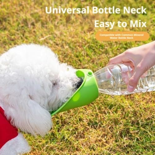 Silicone Dog Water Bottle Adapter,Foldable Leakproof Portable Dog Water Bottle Pet Travel DrinkingCup,Puppy WaterDispenser Bowl for Walking Hiking OutdoorFeeder, Fit All Standard WaterBottles (Green) — view 3