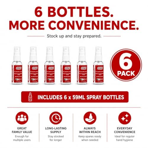 Germstar ONE Hand Sanitiser Spray Bottles 59ml (Pack of 6) | Kills 99.9% of Germs | Alcohol Antibacterial Sanitiser with Spearmint Fragrance | Moisturising Formula | Travel Size Spray Bottles — view 6