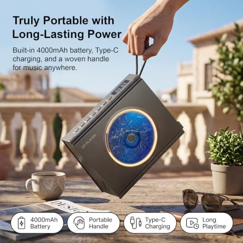 Gueray Y-03 CD Player Portable: CD Players for Home with HiFi Sound Black — view 3