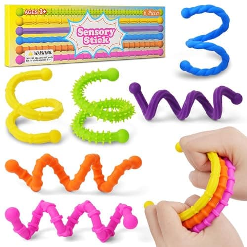 OSDUE Silicone Fidget Toys Sensory Stick, 6 Pack Textured Calming Sensory Toys or Autism Kids, Anxiety Relief for Activities Essential, Airplane Travel Toy for Kids Adults