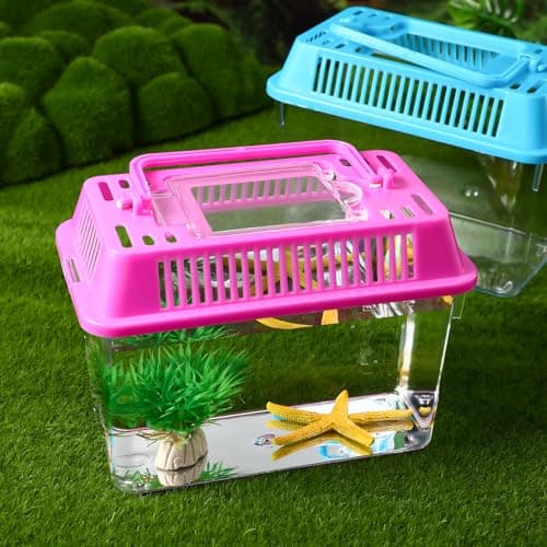 UKCOCO 4 pack Portable Fish Tank Handheld Plastic Aquarium with Handle Transparent Turtle Box Small Fish Tank for Goldfish Turtle Hamster Breeding Case Pet Transport and Feeding — view 2
