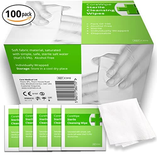 Soft Moist Cleansing Wipes STERILE AND ALCOHOL FREE. Pack Of 100x by Core Medical. For non-sting cleaning of wounds and scrapes at home, walking, camping and First Aid Kit Refills. — view 5