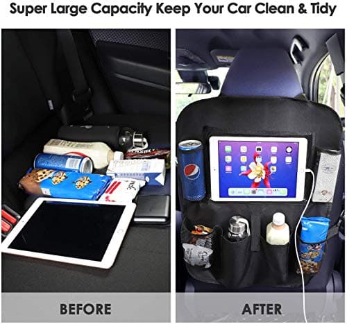 Rightwell Car Seat Organiser 2 Pcs Back Seat Protector for Kids, Car Organiser Back Seat for up to 10" iPad, Kids Back Seat Organiser with 5 Pockets to Storage Toys, Books, Drinks — view 5
