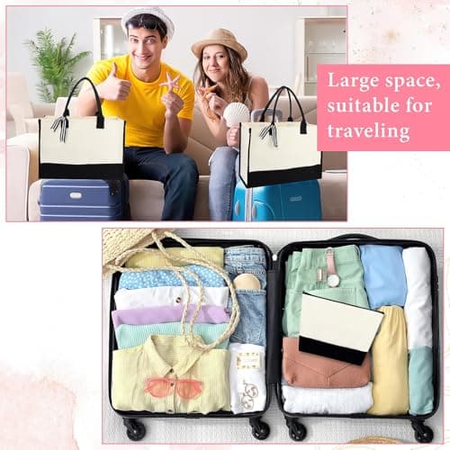 DHNDO 16 Pcs Canvas Tote Bags and Cosmetic Pouches Bulk, Shopping Tote Bags with Handle Set for Bridesmaid Gifts, Travel, Beach, Daily Use (Black and White) — view 6