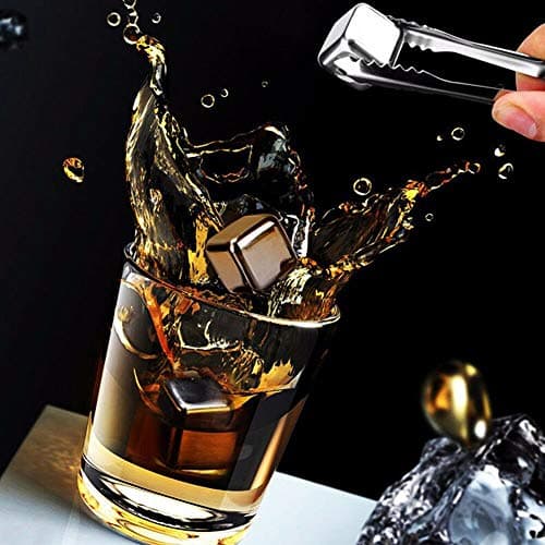 Stainless Steel Whiskey Stones Luxury Gift Set, Reusable Ice Cubes with Barman Tongs and Freezer Tray — view 4