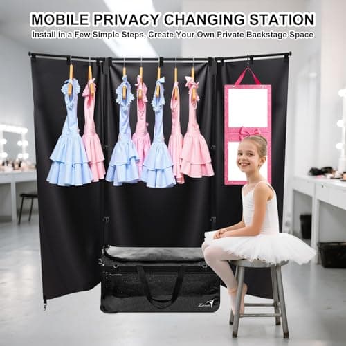 Dance Bag with Garment Rack and Privacy Curtain, 23" Bling Dance Bag with Curtain, Collapsible Dance Competition Bags with Stand for Shows, Livestreamers, Travel, Pink, Fashion (Black -23") — view 2