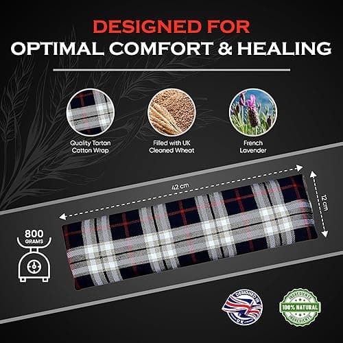 Wheat Bags Microwavable Neck and Shoulder Wrap - Relaxing Lavender Heat Bags Microwavable for Comfort - Tartan Cotton Fabric with UK Wheat Heat Bags Compress by Kalore - Red — view 5