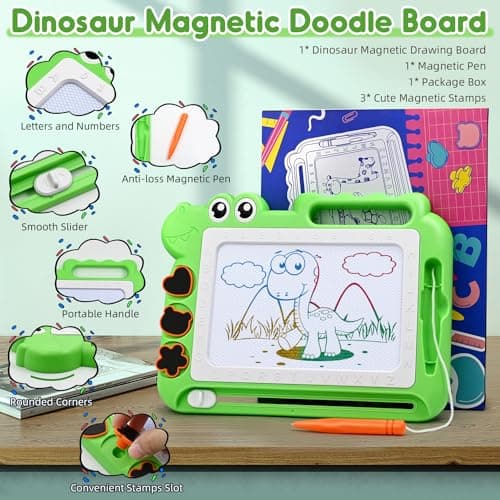 AiTuiTui Dinosaur Magnetic Drawing Board Kids Toys for 3 4 5 Years Old Girls Boys Birthday, Color Erasable Doodle Education Learning Kid Age 3-7, Toddler Drawing Travel Toys (Green) — view 4