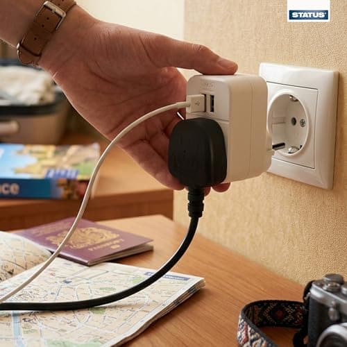 STATUS UK to EU European Plug with USB Port Adapter, White — view 6