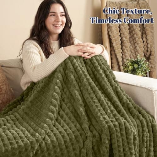 PHF Clipped Fleece Blanket Double Olive Green 150x200cm — view 2