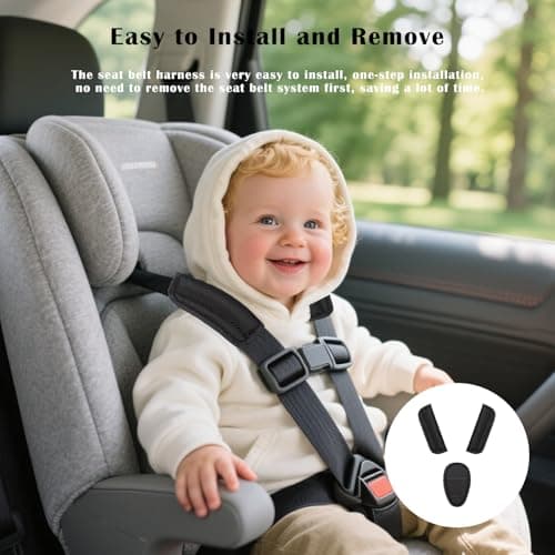 3 Piece Seat Belt Pads for Kids Universal Soft Child Seatbelt Shoulder Crotch Pads Car Seat Strap Guard Pram Strap Pad Harness Protection Pad Seatbelt Cover for Car Seat Stroller Pushchair (Black) — view 6