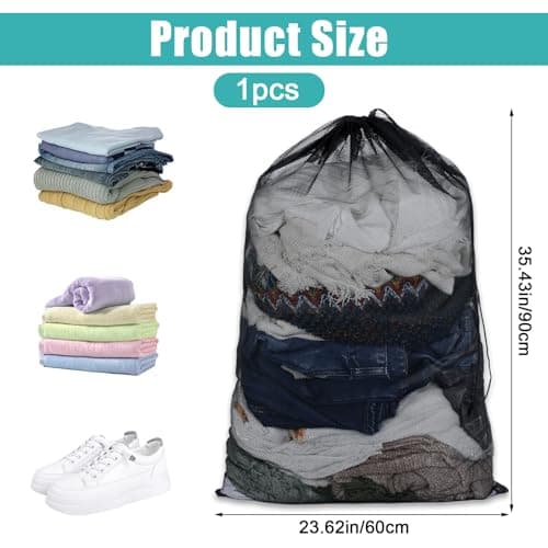 Large Mesh Laundry Bag 35.43×23.62 Inches Heavy Duty Mesh Wash Laundry Bags Drawstring Lockable Wash Bags Ball Pit Ball Storage Bag For Storage Travel Family And Apartment Dwellers Black — view 2