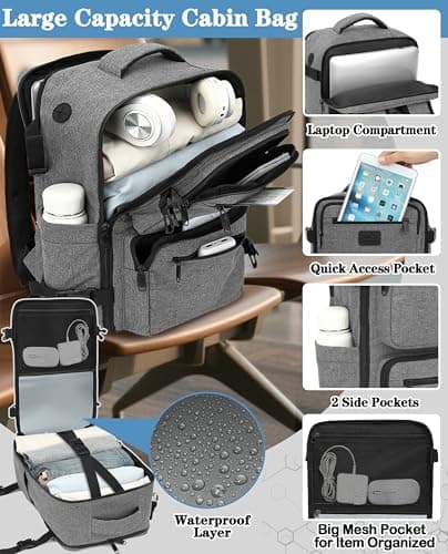 LYNXCHER Ryanair Cabin Bags 40x20x25 Travel Backpack Carry-ons Hand Luggage Bag Small Rucksack Underseat Cabin Size 20L Flight Laptop Bags(Gray, S) — view 4