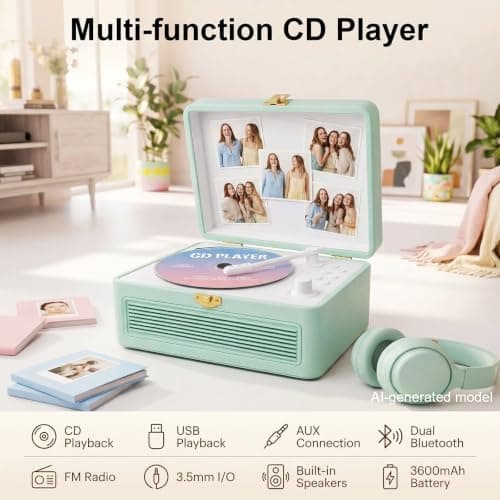 Gueray Portable Leather CD Player Bluetooth with Speakers 3600mAh Battery — view 2