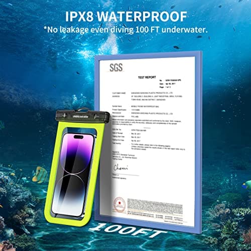 UNBREAKcable Waterproof Phone Pouch 2 Pack - IPX8 Waterproof Phone Case - Dry Bag for iPhone 15 Pro Max 14 13 12 11 XR XS SE Samsung S23 S23+ S22 S22+ S21 FE S10+ Huawei etc... - 7 Inch - Grey&Green — view 2