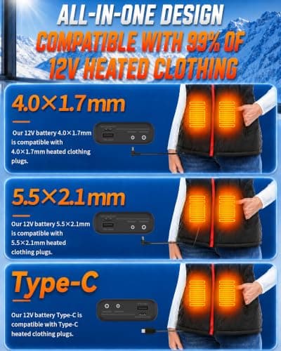 12V 15000mAh Battery Pack for Heated Gilet Jacket Pants for DEWBU&Milwaukee — view 3