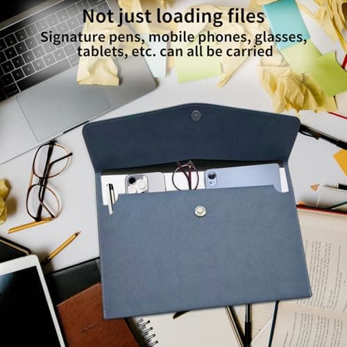 YMWALK A4 Document File Folder Wallet,PU Leather Portable and Waterproof Document Holder Organizer Envelope File Storage Bag for Business,Travel,Office, Home,and School Use (Blue) — view 4