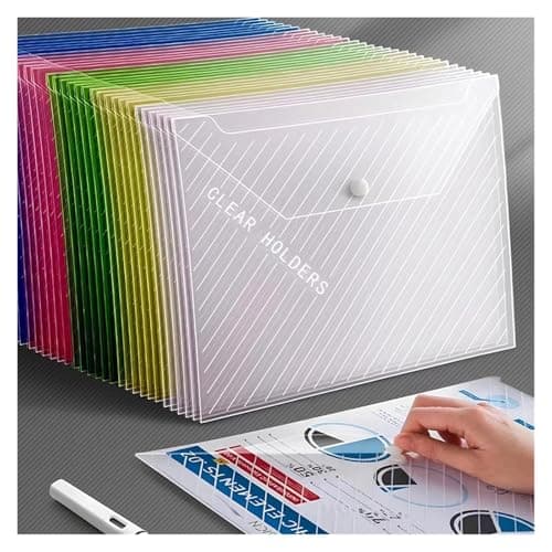 Waterproof Plastic Folder 5 PCS Document Bag Set Portable A4 Size Stationery Storage Assorted Color Plastic Waterproof File Envelopes Snap Closure(5PCS Colorful) — view 3