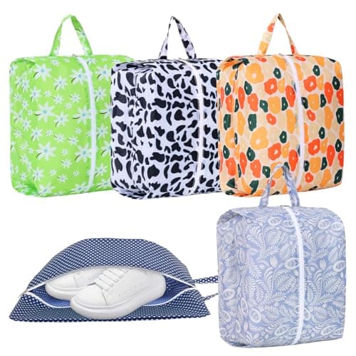 5 Pack Travel Shoe Bags for Men & Women - Waterproof Polyester Shoe Storage Pouch with Sturdy Handle & Zipper - Portable Luggage Organizer for Vacation, Gym & Daily Use