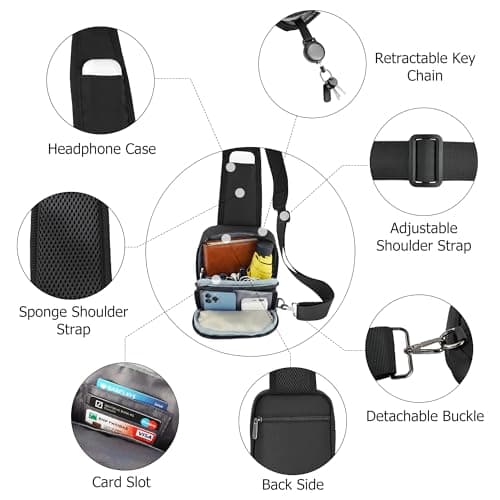 ARVOK Small Sling Bag Cross Body Chest Bag Shoulder Bag for Men Women,Water Resistant Anti Theft,RFID Blocking Mini Backpack Sling Bags for Travel Work Sport Runner Workout Hiking — view 4