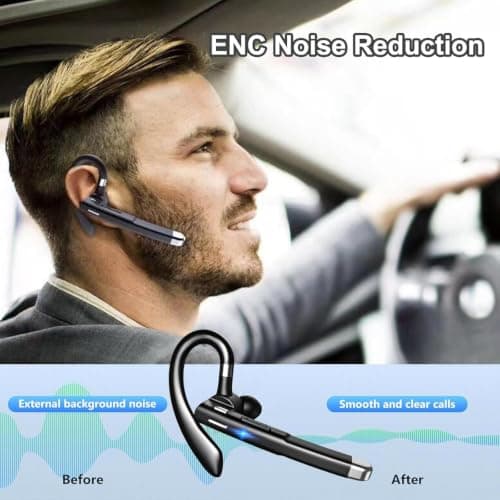 Bluetooth Headset V5.3 Wireless Handsfree Earpiece, Bluetooth Earpiece Single Headset with ENC Noise Canceling Microphone,LED Display,Waterproof Earphones In-Ear Headphone for Office ,Business,Driving — view 3