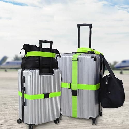 Luggage Strap (2 Pack), with 2 Luggage Tags, Custom Identification, Travel Bag Closure, For Connecting Luggage Together, Green — view 6