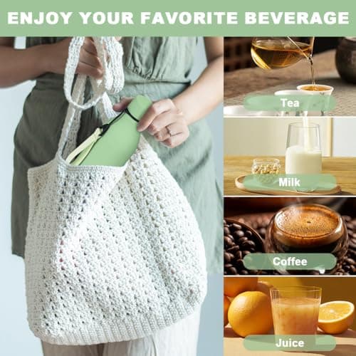 flintronic 550ml Water Bottles with Strap,Double Wall Vacuum Insulated Water Bottles Keeps Drinks Cold 24 Hrs/Hot 12 Hrs|Leak Proof|BPA Free,Stainless Steel Water Bottles for Gym,Hiking-Matcha Green — view 5