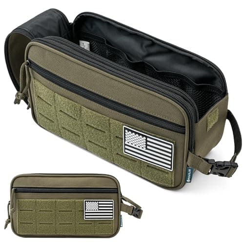 PAVILIA Tactical Toiletry Bag for Men, Water Resistant Molle Military Dopp, Olive, L, Military
