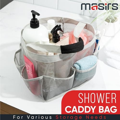 Mesh Shower Bag - Easily transport and organize your bathroom accessories and toiletries while taking a shower (9 pockets, Grey) — view 2