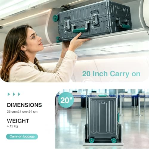 AIWEINY All Aluminium Suitcase Carry On Luggage Hard Shell Cabin — view 2