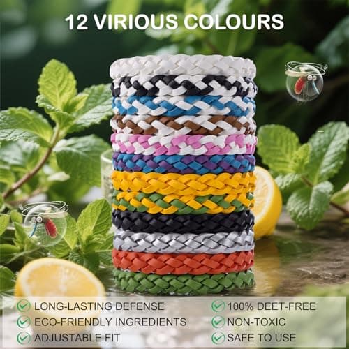 Hbaid Repellent Bracelet 12 Pack Adjustable Leather Band & 60 Insect Repellent Stickers Combo, DEET-Free Insect Repellent Bracelets for Adults & Kids 10+2pcs — view 2