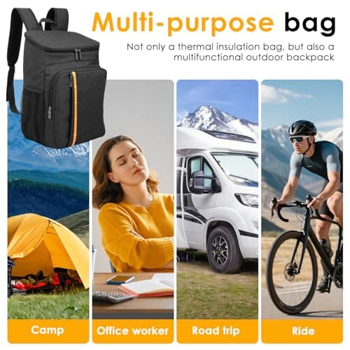 Insulated Cooler Backpack,32 Can/20L Large Capacity Lunch Bag,Thermal Picnic Backpack,Waterproof Oxford Cloth Cooler Bag Portable Insulated Rucksack for Outdoor Beach Picnic Camping Hiking(Black) — view 6