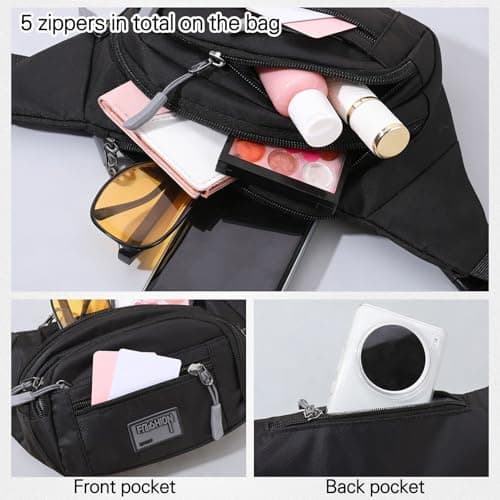 Vyuwast 2 Pack Bum Bag Bumbag for Men Women, 4 Zip Pockets, Waterproof — view 5