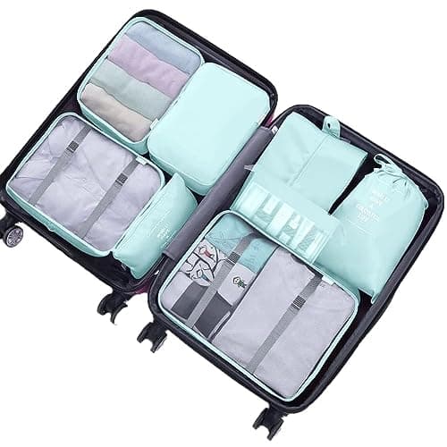 Packing Cubes for Suitcase,Lychico 9pcs Travel Luggage Packing Organizers Waterproof Travel Essentials Bag Clothes Shoes Storage Bags, Blue — view 2
