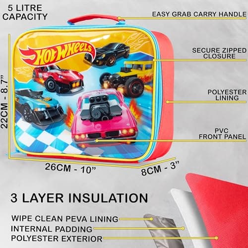 Get Trend Hot Wheels Insulated Lunch Bag Set for Boys, 3 Pcs Kids BPA Free Bento Lunch Box 420ml Water Bottle with Straw & Food Bag, Travel Picnic Supplies, School Essentials (Multi Hot Wheels) — view 4