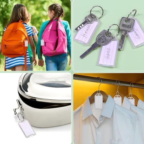 Coideal White Plastic Key Tags with Labels - 60 Pack Tough Key Chain Tag ID Identifiers with Clear Label Window and Strong Split Ring for Luggage — view 5
