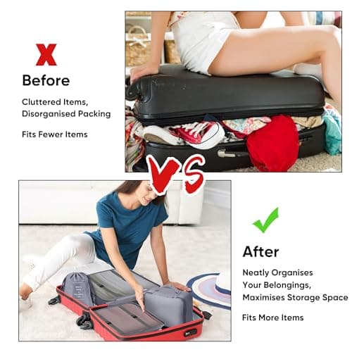 ASAB 9Pcs Packing Cubes for Travel Suitcases Portable Space Saving Double Zippered Suitcase Organiser Bags with Buckle Design Shoes Cosmetics Toiletries Waterproof Luggage Cubes Storage Bags (Grey) — view 4