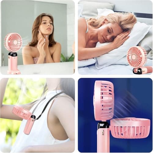 Jsdoin Hand Held Fan,Portable Handheld USB Rechargeable Fans with 5 Speeds,Battery Operated Mini Fan Foldable Desk Desktop Fans with LED Display for Home Office Bedroom Outdoor Travel (Pink) — view 6