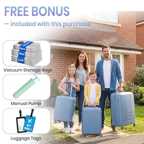 H.yeed 3 Piece Suitcase Set PP Hard Shell Luggage Set Lightweight Carry on Travel Hand Luggage with Spinner Wheels & TSA Lock 20" 24" 28" (Light Blue, 3 pcs Set) — view 3