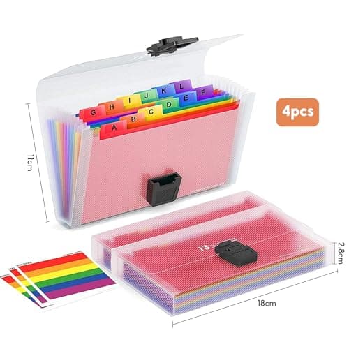 File Organiser, 4 Pack Expanding File Folder A6 Size, 13 Pockets Portable Rainbow Document Organiser, Rainbow Expanding Concertina Filing Folde, Organiser Box Files with Colored Labels Index — view 2