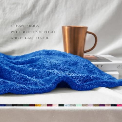 Exclusivo Mezcla Large Plush Fleece Blanket for Sofa Couch, Cobalt Blue — view 5