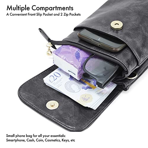 Woodland Leather Phone Bag, Crossbody Bags For Women Vegan Leather Cell Phone Purse Wallet Small Shoulder Bag - Fit All Phones phone bags for women crossbody with Anti theft zipper pocket, Black — view 3